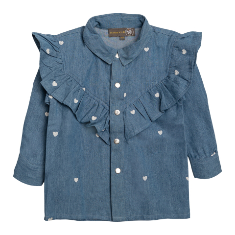 Hanevild Overhemd - Heart - Denim m. Harten - Hanevild - 110/116 - Overhemden