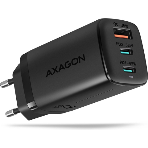 AXAGON USB-oplader 65 W USB-C, USB-A USB PD 3.0, QC 4+, QC 2.0, QC 3.0 Zwart USB Power Delivery (USB-PD)