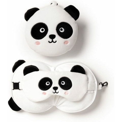 Panda knuffel/reiskussen/slaapmasker - 2-in-1 set - voor kinderen -