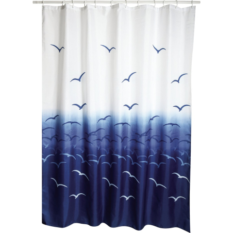 Douchegordijn - wit/blauw - vogels print - Polyester - 180 x 200 cm - wasbaar -