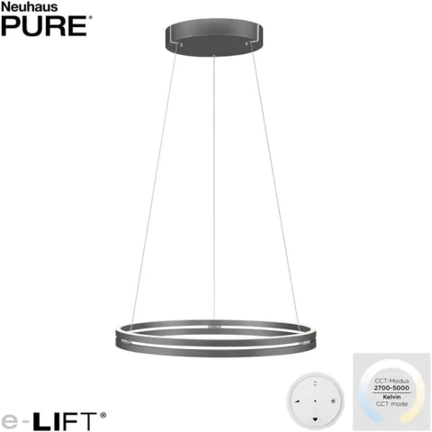 E-Loop LED hanglamp, mystic grey, Ø70 cm, aluminium, CCT PURE E-Loop - Woonkamer - Modern - Metaal - Meerdere lampen