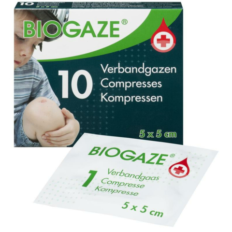 2x Biogaze Verbandgazen 5 x 5 cm 10 stuks