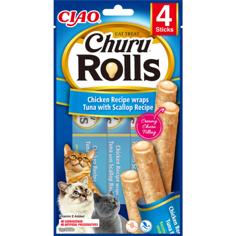12x Ciao Kattensnack Churu Rolls Tonijn - Sint Jacobsschelp 40 gr