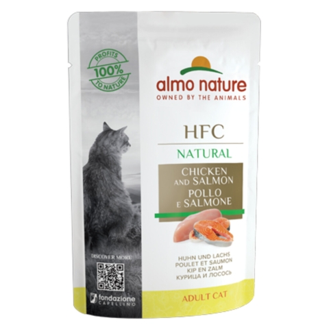 48x Almo Nature HFC Natural Kattenvoer Nat Kip & Zalm 55 gr