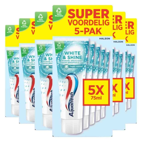 6x Aquafresh 5-pack Tandpasta White & Shine 5 x 75 ml