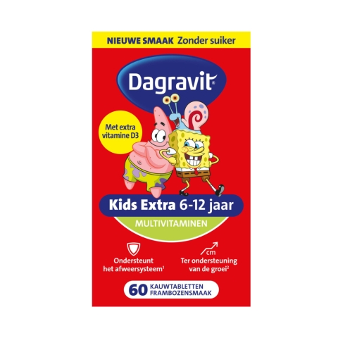 4x Dagravit Multivitamine Kids Extra 6-12 Jaar Spongebob 60 kauwtabletten