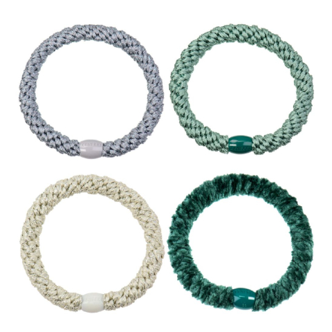 Kknekki Elastische Haarband - 4-pack - Groen/Blauw/Beige Glitter - Kknekki - OneSize - Haaraccessoires