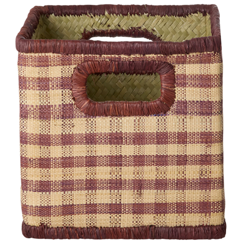 Rice Opbergmand - Raffia - 21,5x21,5x20 cm - Bruin Ruiten - Rice - OneSize - Manden