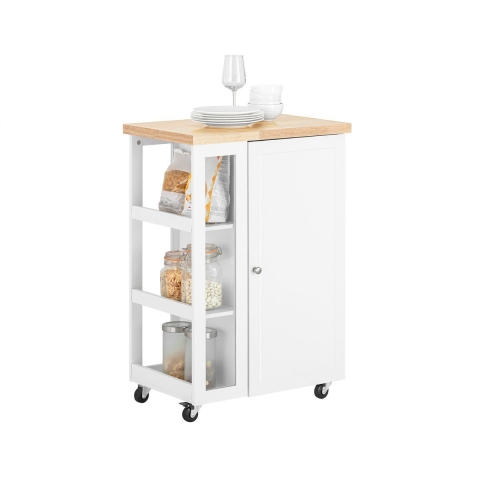 SoBuy FKW75-WN - Buffetkast - Wielen en 3 planken - Wit