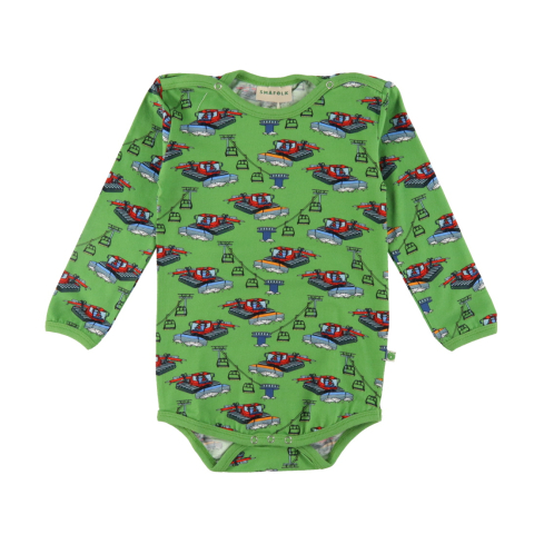 Småfolk Romper l/s - Moss Green m. Piste machine - Småfolk - 80 - Rompers Lange Mouw