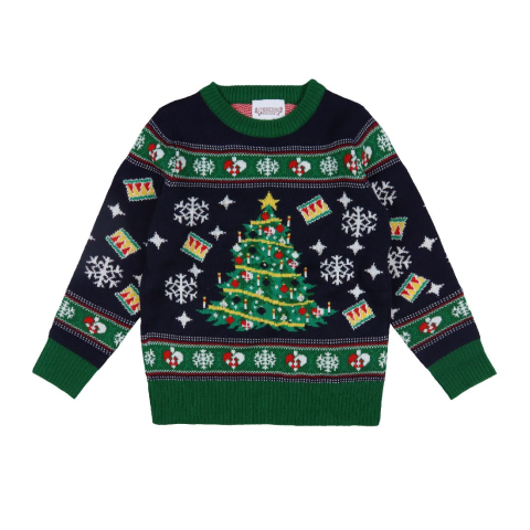 Jule-Sweaters Blouse - Kerstboom - Navy/Groen - Jule-Sweater - 1-2 jaar (80-92) - Shirts