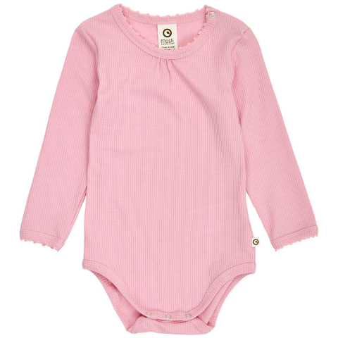 Müsli Romper l/s - Rib - Milde Picot - Nectar - Müsli - 68 - Rompers Lange Mouw