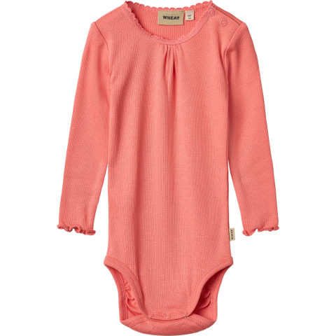 Wheat Romper l/s - Rib - Lotta - Light Coral - Wheat - 56 - Rompers Lange Mouw