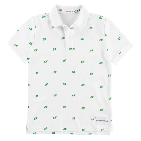 Calvin Klein Polo - Wit m. Groen/CK - Calvin Klein - 12 jaar (152) - Polo's