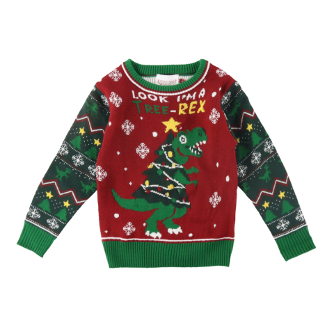 Jule-Sweaters Blouse m. Licht - The Tree-REX Sweater - Rood/Groe - Jule-Sweater - 13-14 jaar (158-164) - Shirts