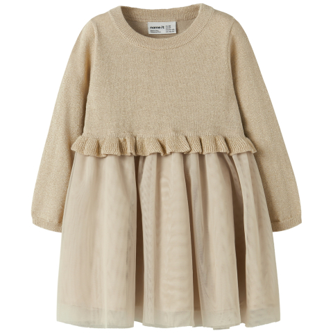 Name It Jurk - Gebreid - NmfRefraja - Cement m. Glitter/Tyl - Name It - 2 jaar (92) - Jurken
