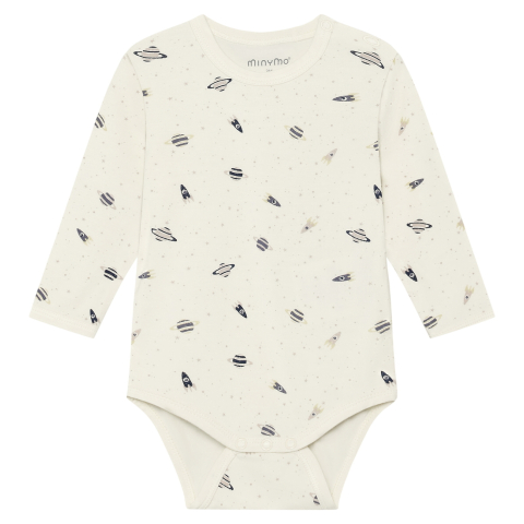 Minymo Romper l/s - Viscose - Niagara Mist m. Planeten - Minymo - 50 - Rompers Lange Mouw