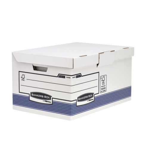 Archiefdoos Bankers Box System fold flip top maxi wit blauw