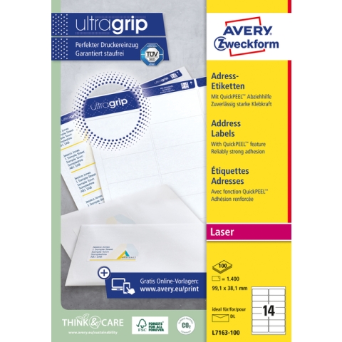 Etiket Avery L7163 99.1x38.1mm wit 1400 stuks
