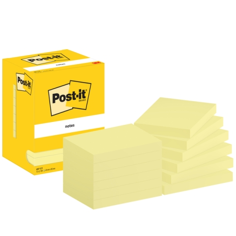 Memoblok Post-it 657 76x102mm geel 12 stuks