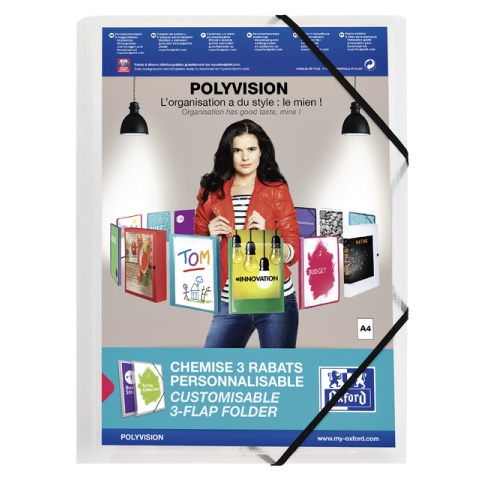 Elastomap Oxford Polyvision A4 met insteektas 3 kleppen PP transparant