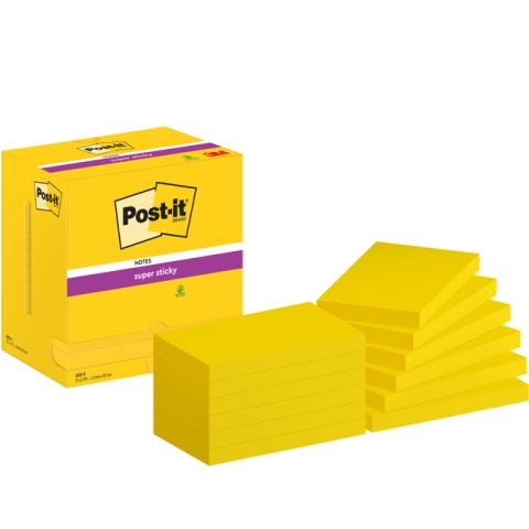 Memoblok Post-it 655 Super Sticky 76x127mm neon geel 12 stuks