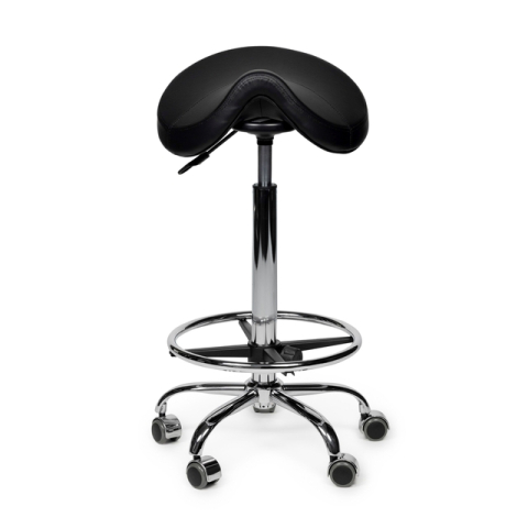 Zadelkruk Office Premium hoog met voetring harde wielen zw
