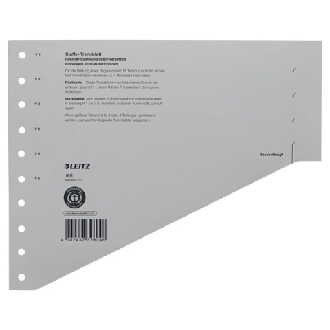 Scheidingsbladen Leitz A4 karton 200gr 11-gaats grijs 100 stuks