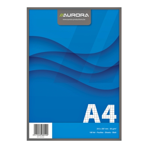 Schrijfblok Aurora A4 ruit 5x5mm 100 vel 60gr blauw