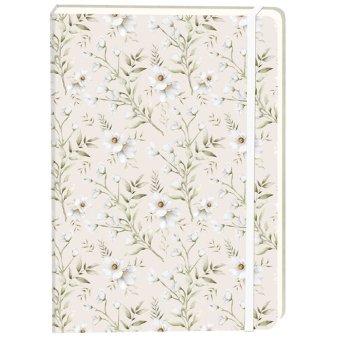 Notitieboek witte bloemen A5 lijn 92 pagina's softcover creme