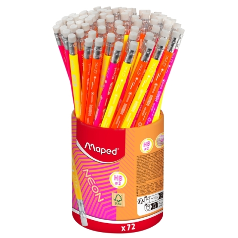 Potlood Maped Neon met gum pot à 72 stuks assorti