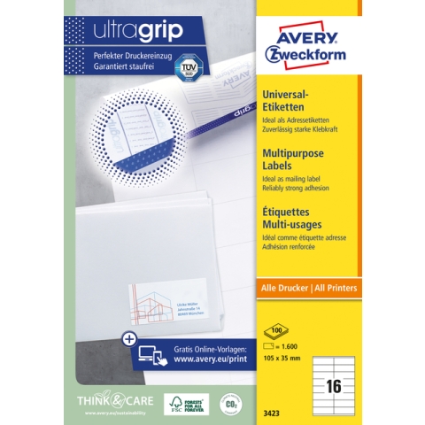 Etiket Avery 3423 105x35mm wit 1600 stuks