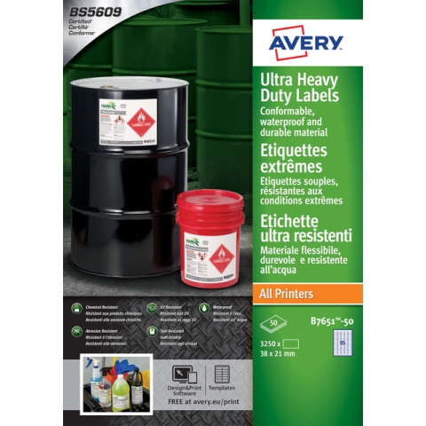 Etiket Avery B7651-50 38x21mm polyethyleen wit 3250 stuks