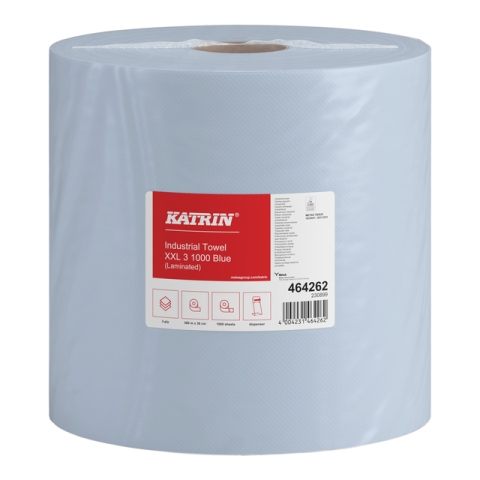 Poetspapier Katrin Industrial extra groot 3-laags 1000 vel blauw 464262