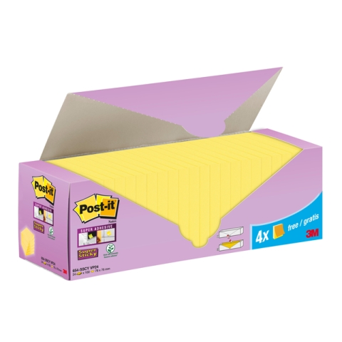 Memoblok 3M Post-it 654-SSCY Super Sticky 76x76mm geel voordeelpak