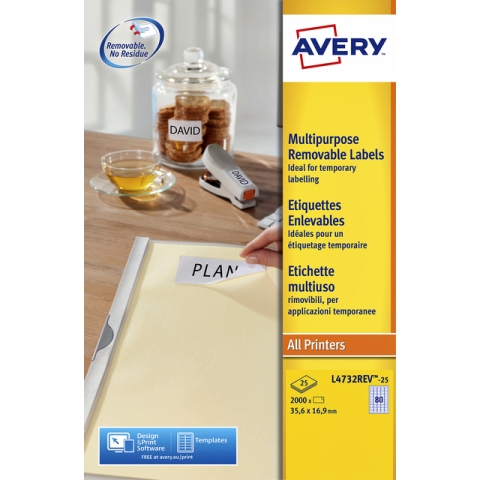 Etiket Avery L4732REV-25 35.6x16.9mm wit 2000 stuks