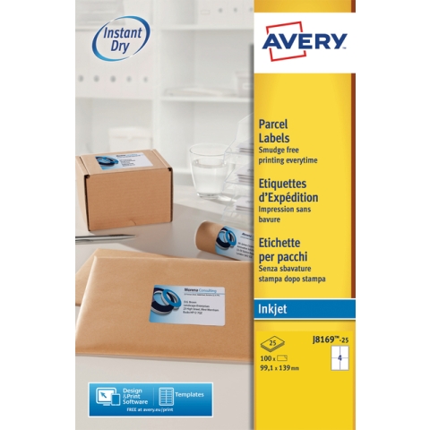 Etiket Avery J8169-25 99.1x139mm wit 100 stuks