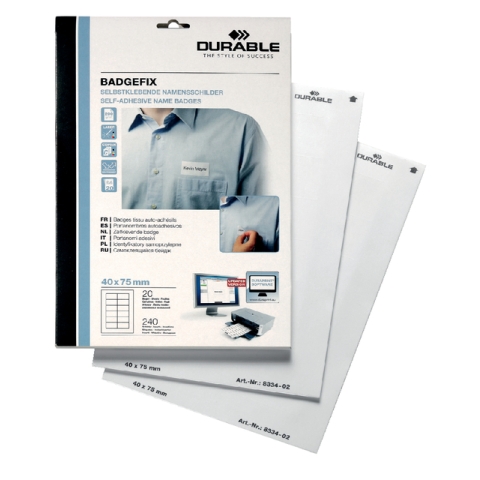 Naambadge etiket Durable 8334 40x75mm zelfklevend wit 240 stuks