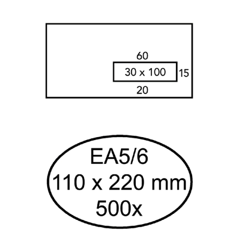 Envelop Hermes EA5/6 110x220mm venster 3x10rechts zelfklevend 500 stuks