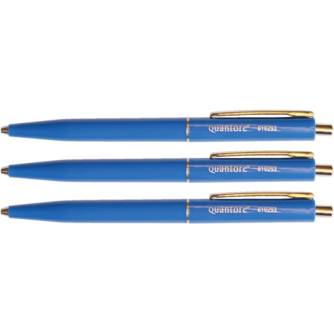 Balpen Quantore drukknop met metalen clip blauw medium