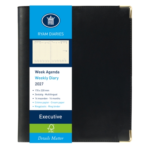 Agenda 2027 Ryam Executive Nappa 7dagen/2pagina's ringplastic zwart