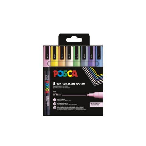 Paintmarker Uni POSCA PC3M fijn pastel assorti set à 8 stuks
