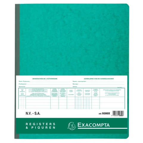 Register Piqure aandeelhouder NV/SA 250x320mm 80vel groen