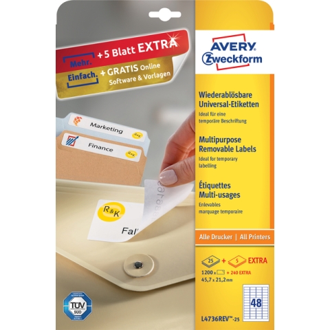 Etiket Avery L4736REV-25 45.7x21.2mm wit 1200 stuks