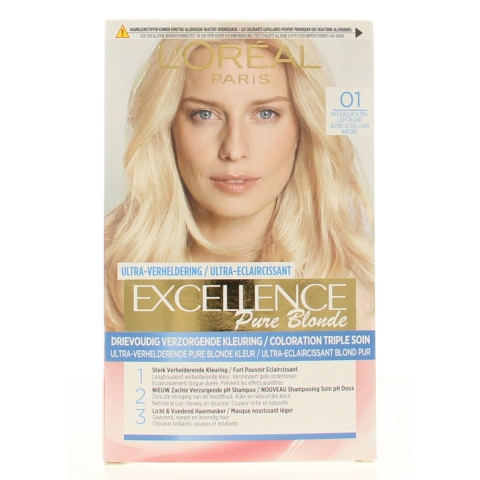 1+1 gratis: L'Oréal Excellence Pure Blonde Permanente Haarkleuring 01 Ultra Licht Natuurlijk Blond