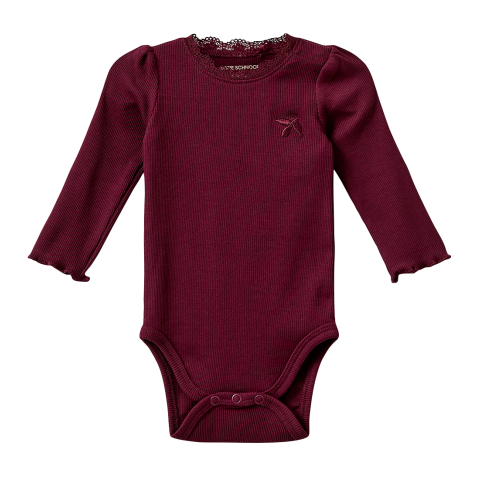 Sofie Schnoor Romper l/s - Rib - Dictesb - Burgundy - Sofie Schnoor - 62 - Rompers Lange Mouw