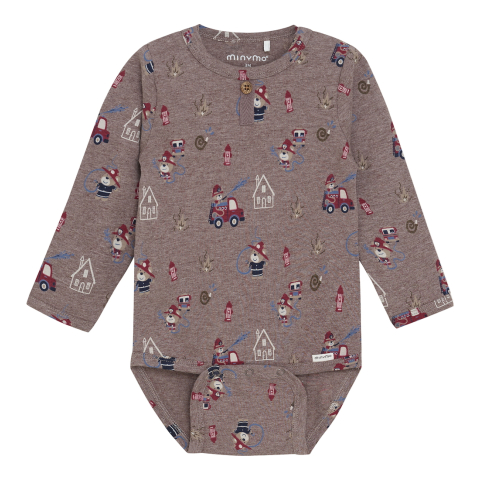 Minymo Romper l/s - Dark Brown Melange - Minymo - 62 - Rompers Lange Mouw
