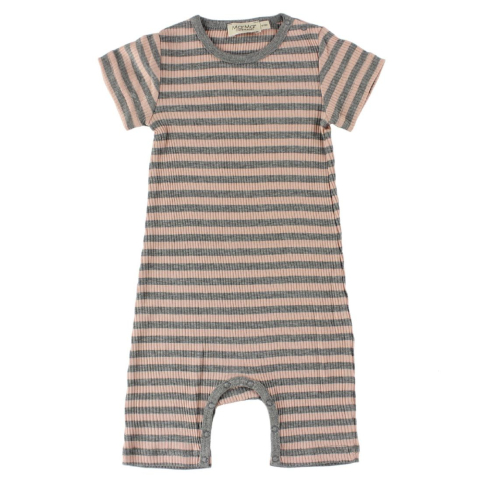 MarMar Zomerromper - Rib - Roze/Grijs Gestreept - MarMar - 62 - Zomer Rompers