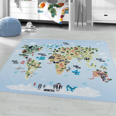 Muratap Play vloerkleed kinderkamer wereldmap laagpolig 160x230 cm