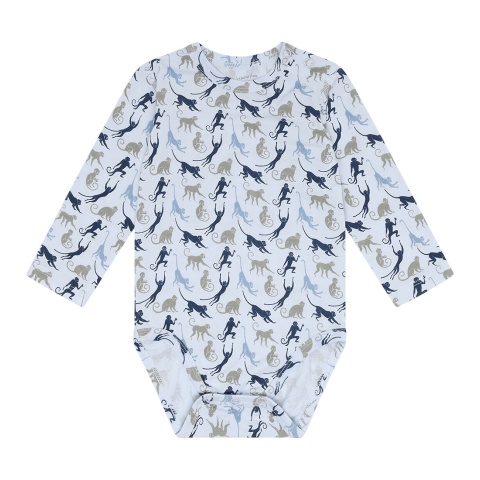 Hust and Claire Romper l/s - Bamboe - HcNoise Monkey Zon - Water - Hust and Claire - 62 - Rompers Lange Mouw